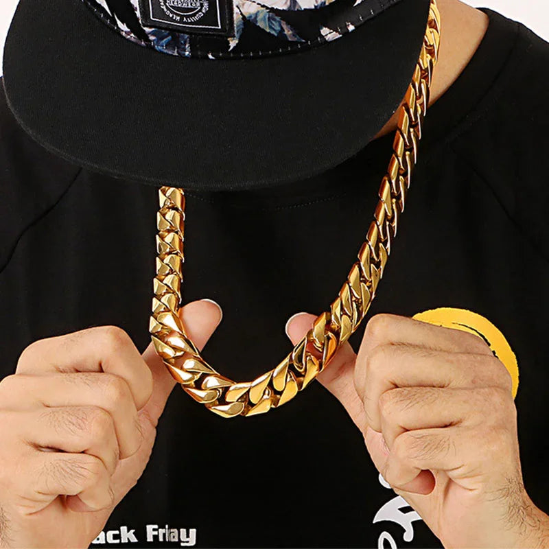 Men's Cuban chain necklace electroplating gold heavy chain - CIVIBUY