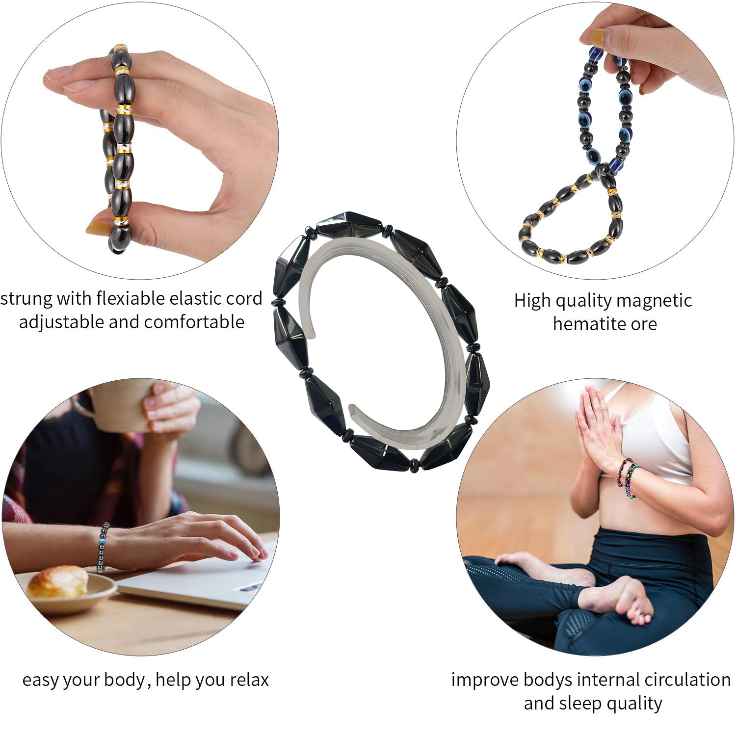 Magnetic Hematite Bracelets for Men Women Magnetic Bracelet Magnet Therapy Bracelet for Arthritis and Joint - CIVIBUY