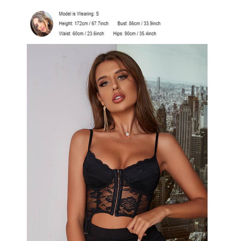 Sexy black lace bralette crop top with a sheer design - CIVIBUY