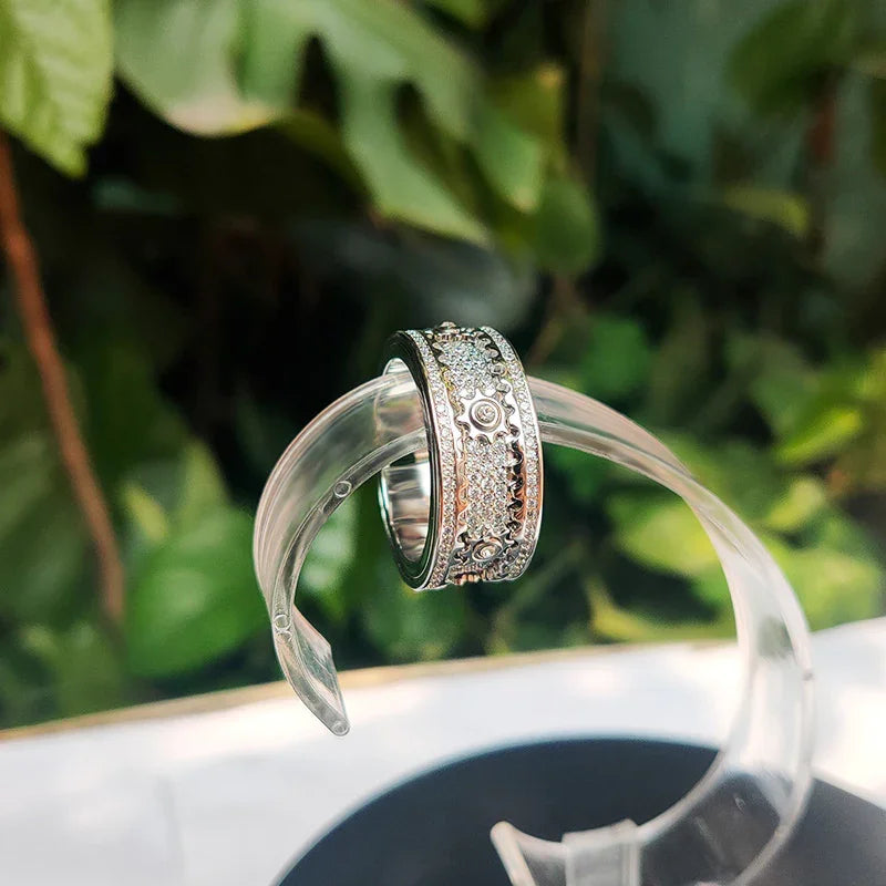 Spinner Ring Gold Plated Rhinestone CZ Wedding Engagement Band Ring for Men Women 8MM Spinner Ring - CIVIBUY