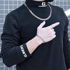 Silver Tone Mens Stainless Steel Curb Bracelet And Necklace Set - CIVIBUY