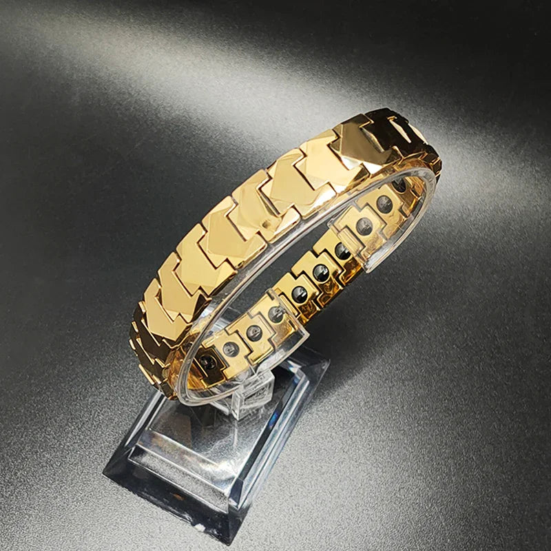 Therapy Pain Relif Chain Energy Magnetic Tungsten Gold Bracelet for Men - CIVIBUY