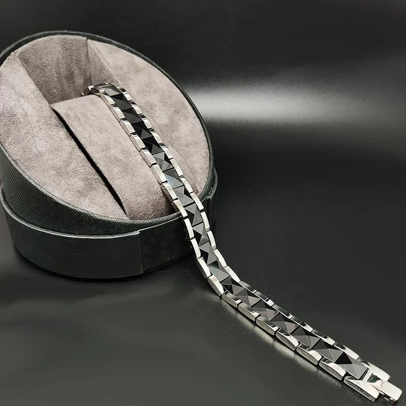 Pain Relief Black Bracelet with Magnetic Power Stones for Headache Therapy BMP-R28 - CIVIBUY