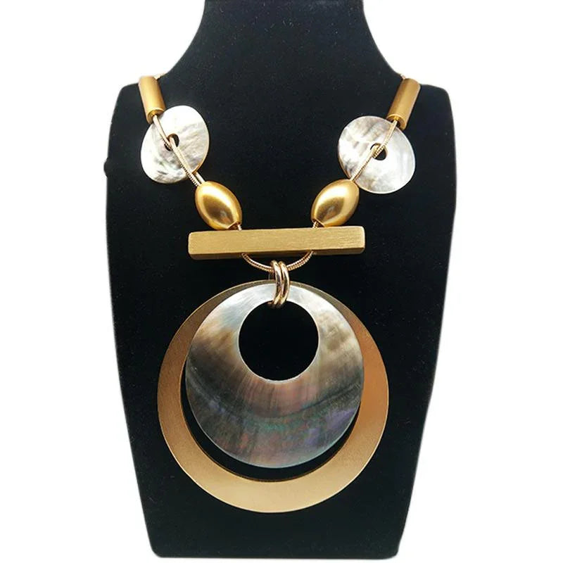 Fashion Jewlery Hand-polished shells Gold and steel chain Women Necklace gift for women，party dress necklace - CIVIBUY