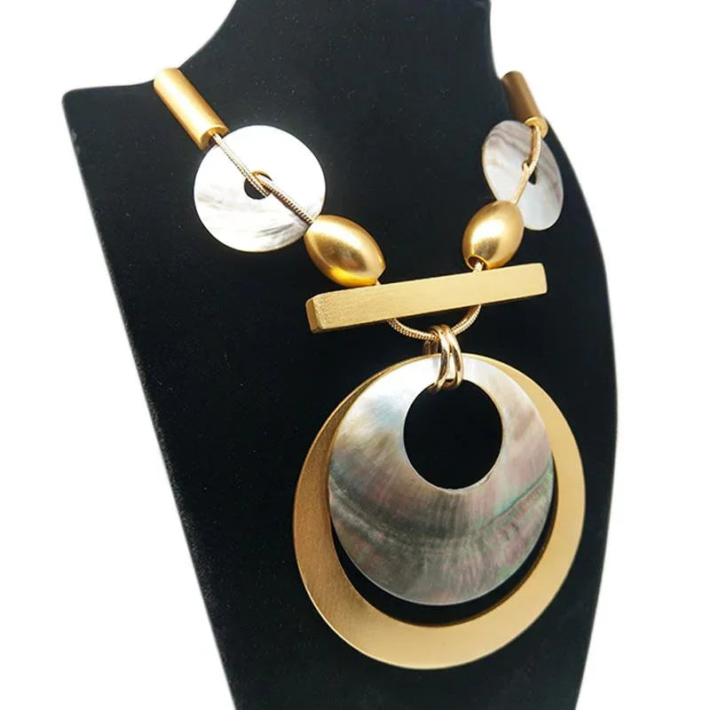 Fashion Jewlery Hand-polished shells Gold and steel chain Women Necklace gift for women，party dress necklace - CIVIBUY