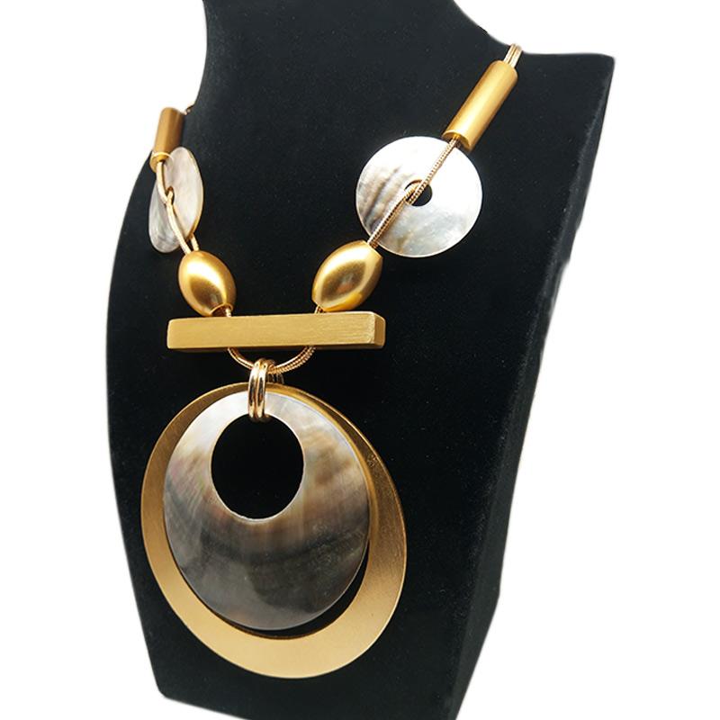 Fashion Jewlery Hand-polished shells Gold and steel chain Women Necklace gift for women，party dress necklace - CIVIBUY