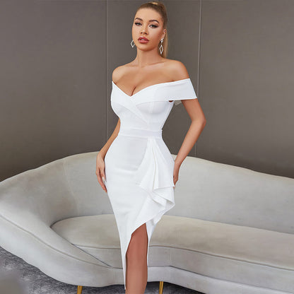 Miami high slit sexy white cocktail Dress evening dress - CIVIBUY