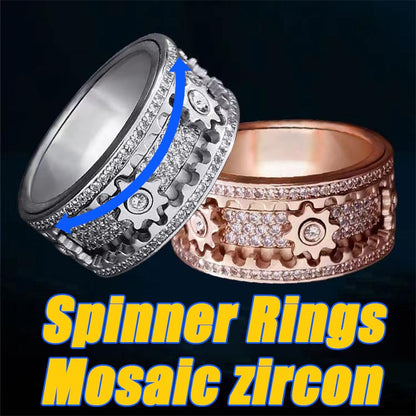 Spinner Ring Gold Plated Rhinestone CZ Wedding Engagement Band Ring for Men Women 8MM Spinner Ring - CIVIBUY
