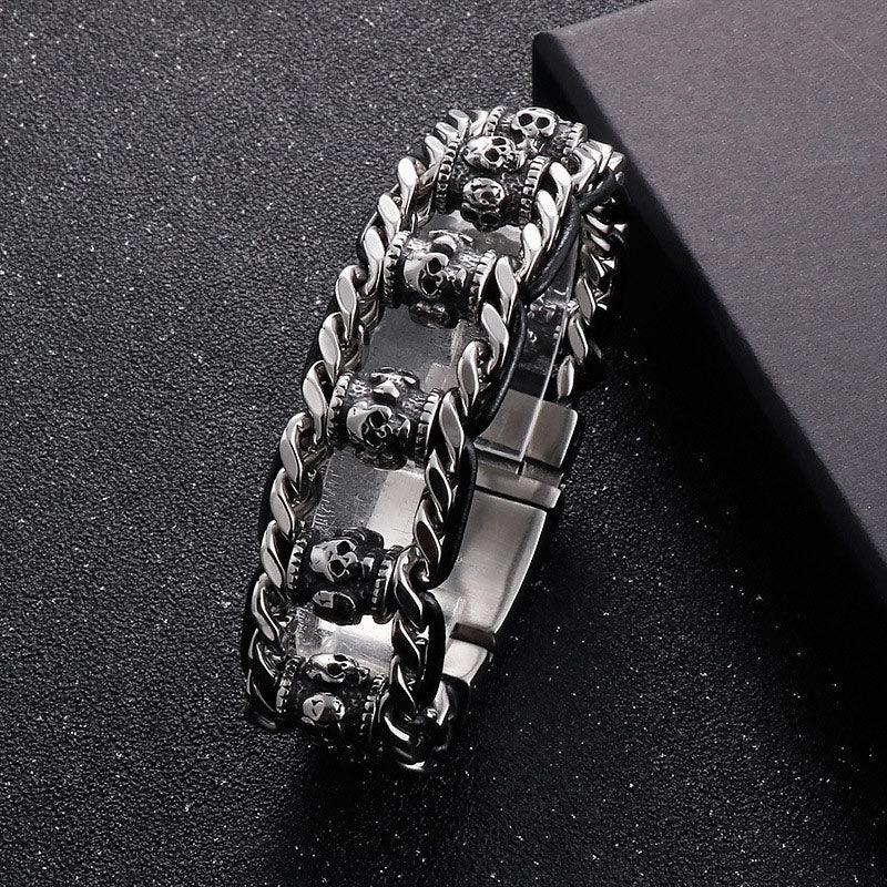 Gothic Skull Bracelets For Men Steel Shiny Skull Link Chain - CIVIBUY