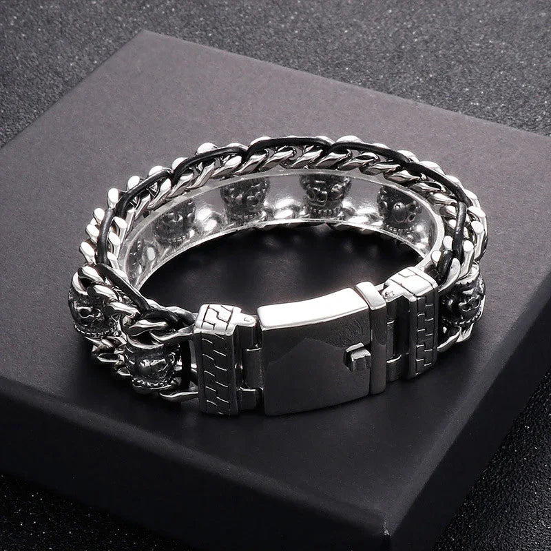 Gothic Skull Bracelets For Men Steel Shiny Skull Link Chain - CIVIBUY