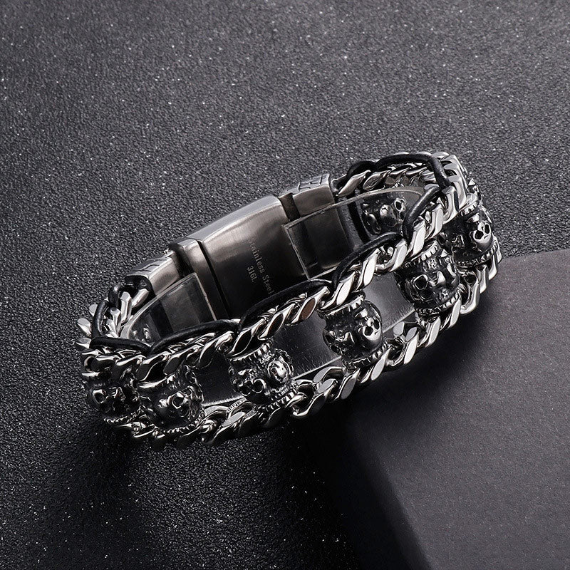 Gothic Skull Bracelets For Men Steel Shiny Skull Link Chain - CIVIBUY