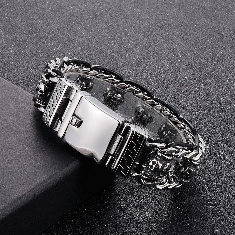 Gothic Skull Bracelets For Men Steel Shiny Skull Link Chain - CIVIBUY
