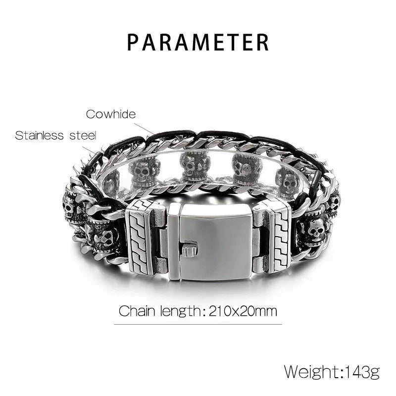 Gothic Skull Bracelets For Men Steel Shiny Skull Link Chain - CIVIBUY