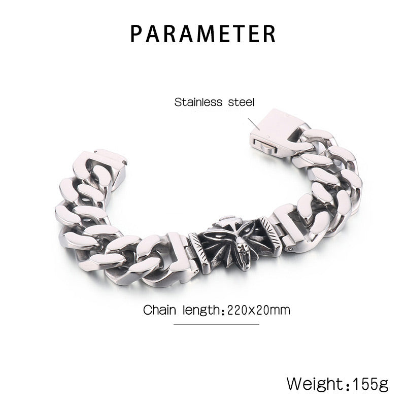 Mens Stainless Steel Wolf Link Curb Chain Bracelet B12G-M - CIVIBUY