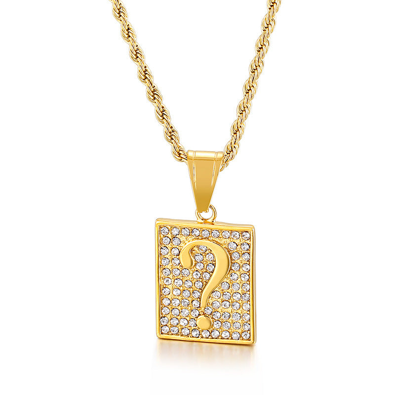 Stylish stainless steel diamond-encrusted men's pendant with chain - CIVIBUY