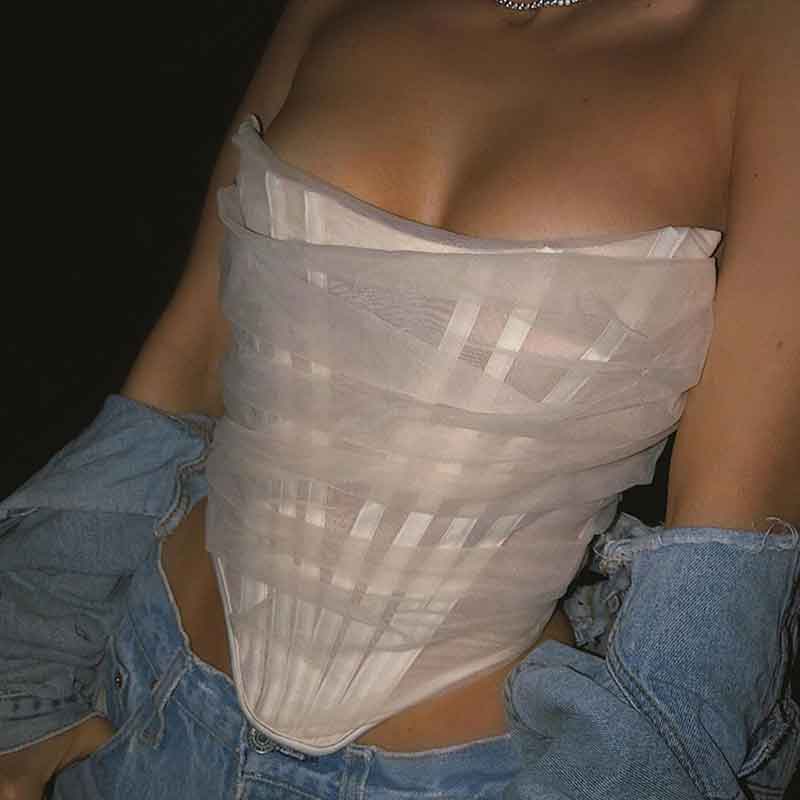 Mesh Tops Backless White Women Tops sexy Bustier Corset - CIVIBUY