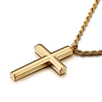 Gold titanium cross necklace with chain Q28TK-RT05 - CIVIBUY