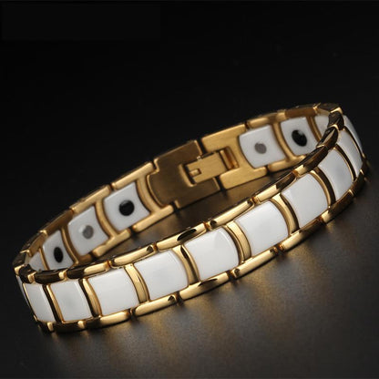 Powerful Mens Magnetic Bracelet for Arthritis Mens Gold Black Power Element Bracelet KKS-T04 - CIVIBUY