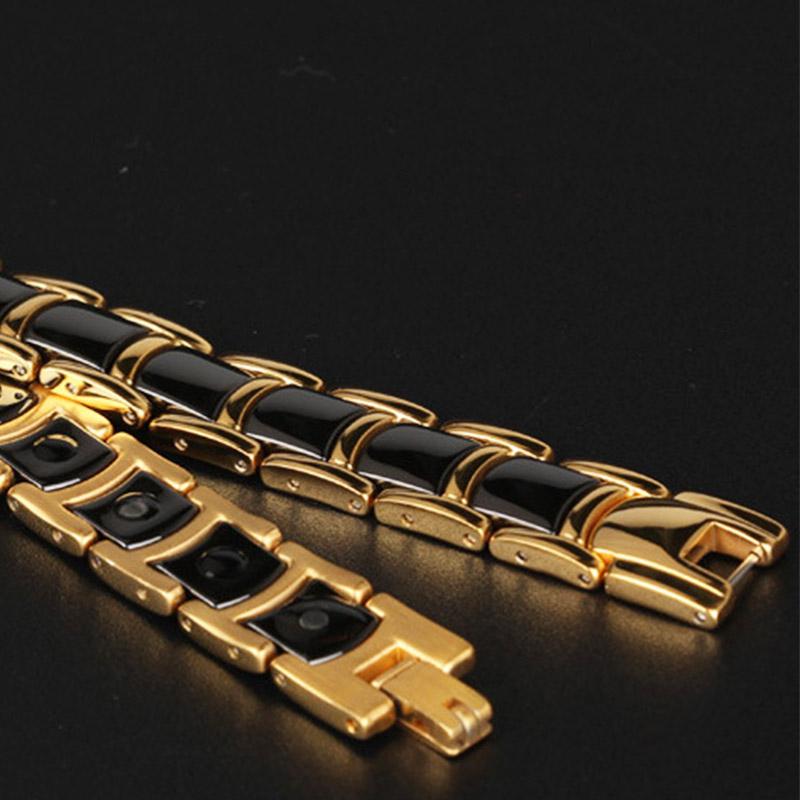 Powerful Mens Magnetic Bracelet for Arthritis Mens Gold Black Power Element Bracelet KKS-T04 - CIVIBUY
