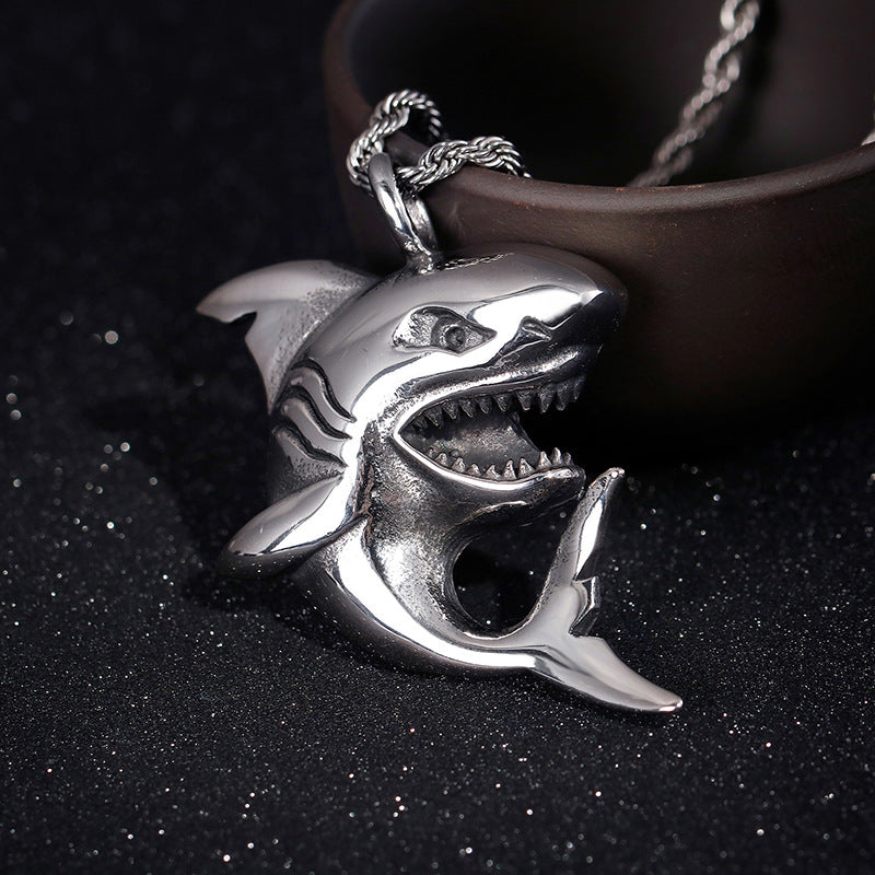 Miami Oxidized Stainless Steel Shark Necklace for Men Gym - CIVIBUY