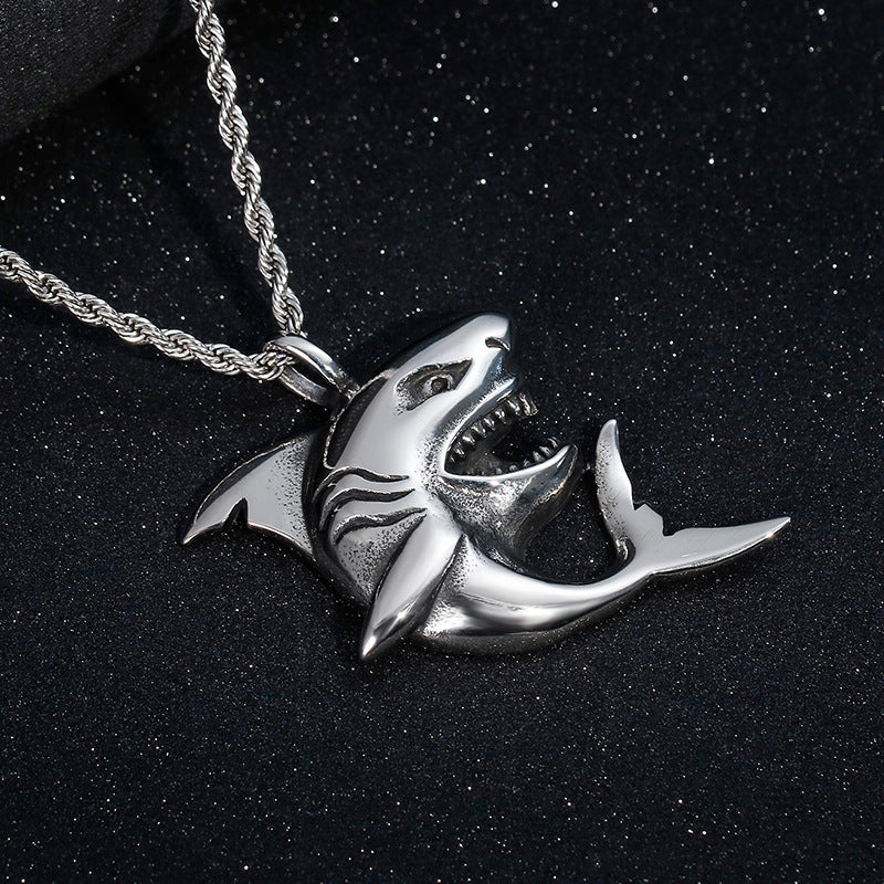 Miami Oxidized Stainless Steel Shark Necklace for Men Gym - CIVIBUY
