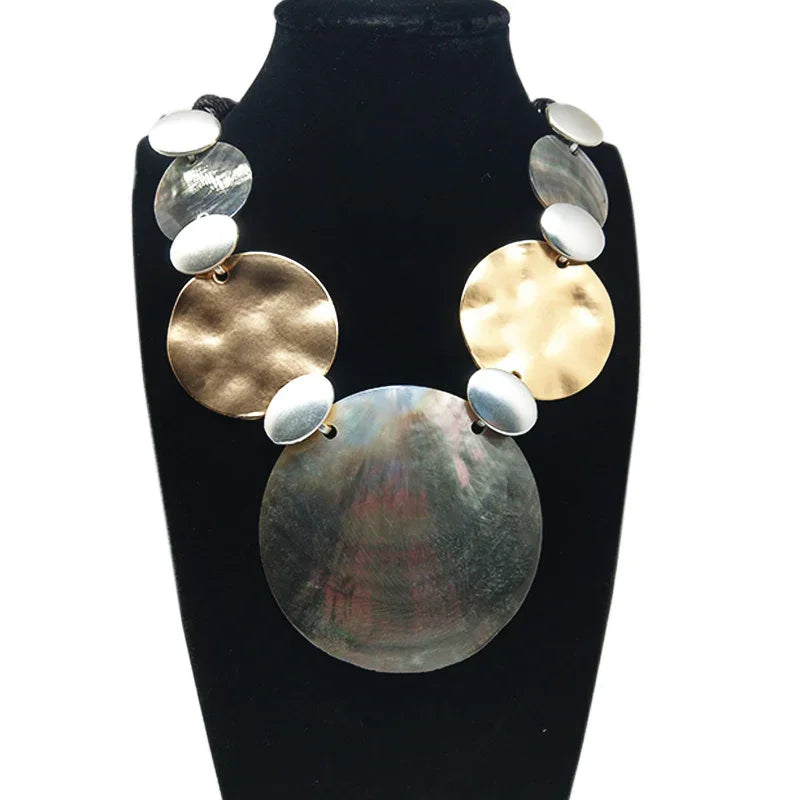 Women Jewelry necklace Hand-polished shells Gold and Leather Layered Women Necklace gift for women,party dress necklace - CIVIBUY