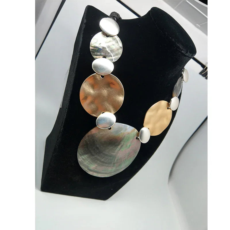 Women Jewelry necklace Hand-polished shells Gold and Leather Layered Women Necklace gift for women,party dress necklace - CIVIBUY
