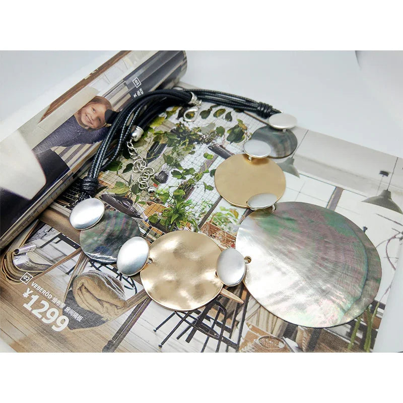 Women Jewelry necklace Hand-polished shells Gold and Leather Layered Women Necklace gift for women,party dress necklace - CIVIBUY