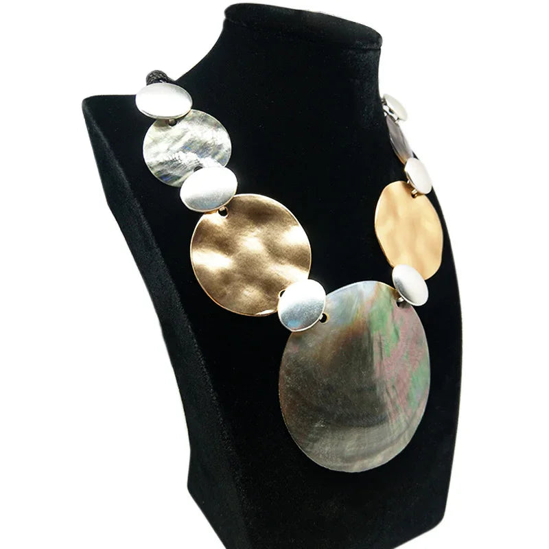 Women Jewelry necklace Hand-polished shells Gold and Leather Layered Women Necklace gift for women,party dress necklace - CIVIBUY