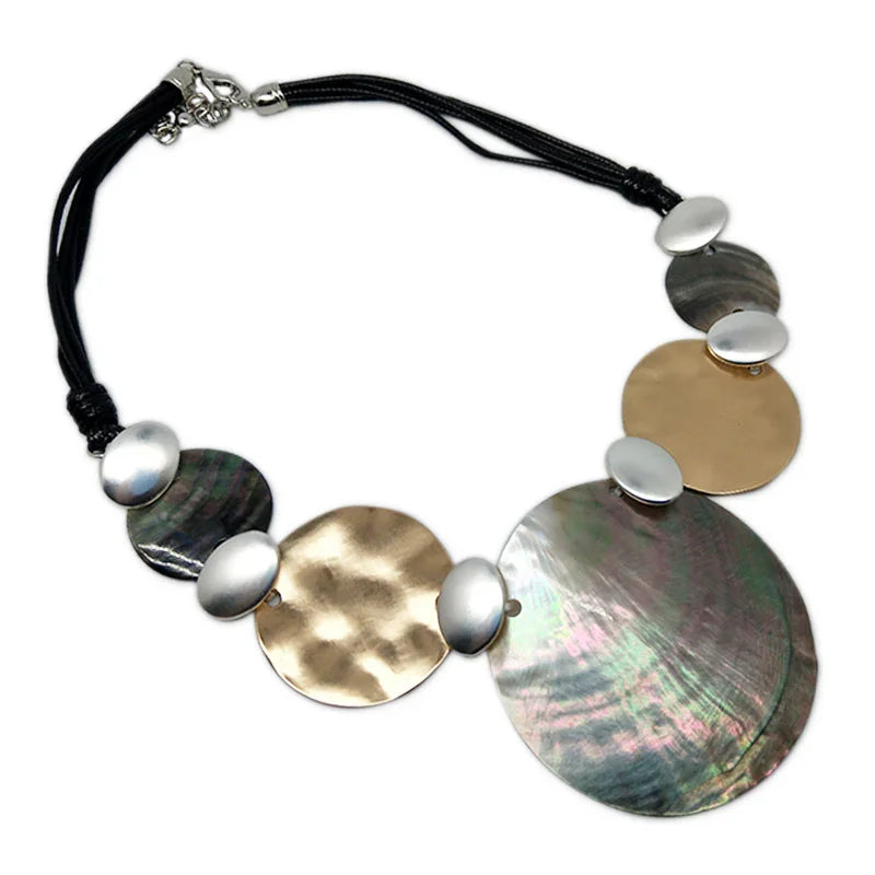 Women Jewelry necklace Hand-polished shells Gold and Leather Layered Women Necklace gift for women,party dress necklace - CIVIBUY