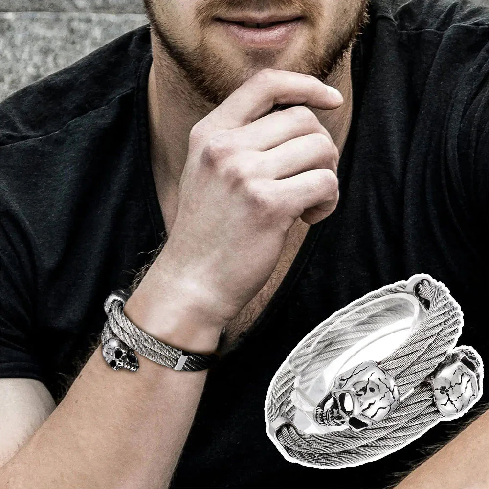 Gothic Skull Bangle Men stainless Curb Chain Skull Franco Link - CIVIBUY