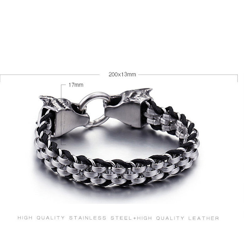 stark Jewelry Wolf Head Leather Bracelet for Men ST-XD22 - CIVIBUY