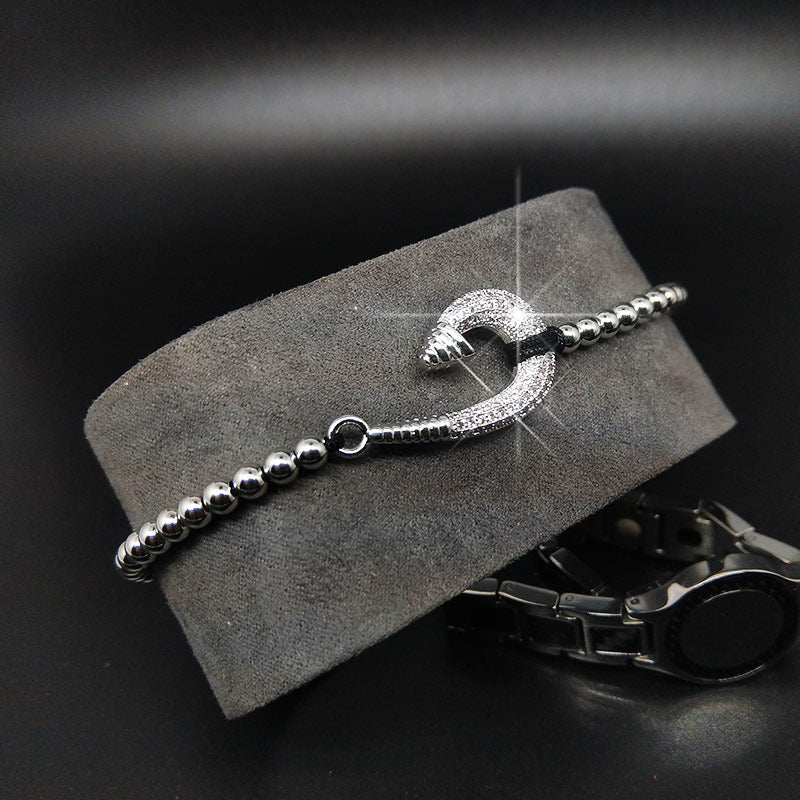 Luxury CZ  Fish Bracelets with 8mm Micro Cubic Zirconia Beads Jewelry for Women Men - CIVIBUY