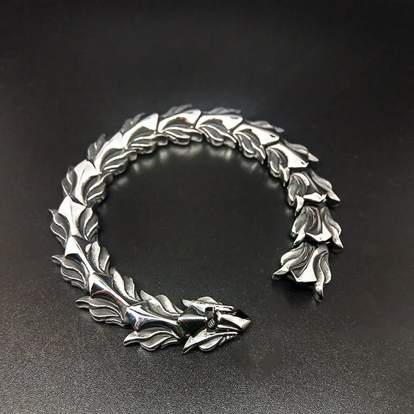 シルバー バイキング ブレスレット ステンレス ウルフ ブレスレット メンズ N284F