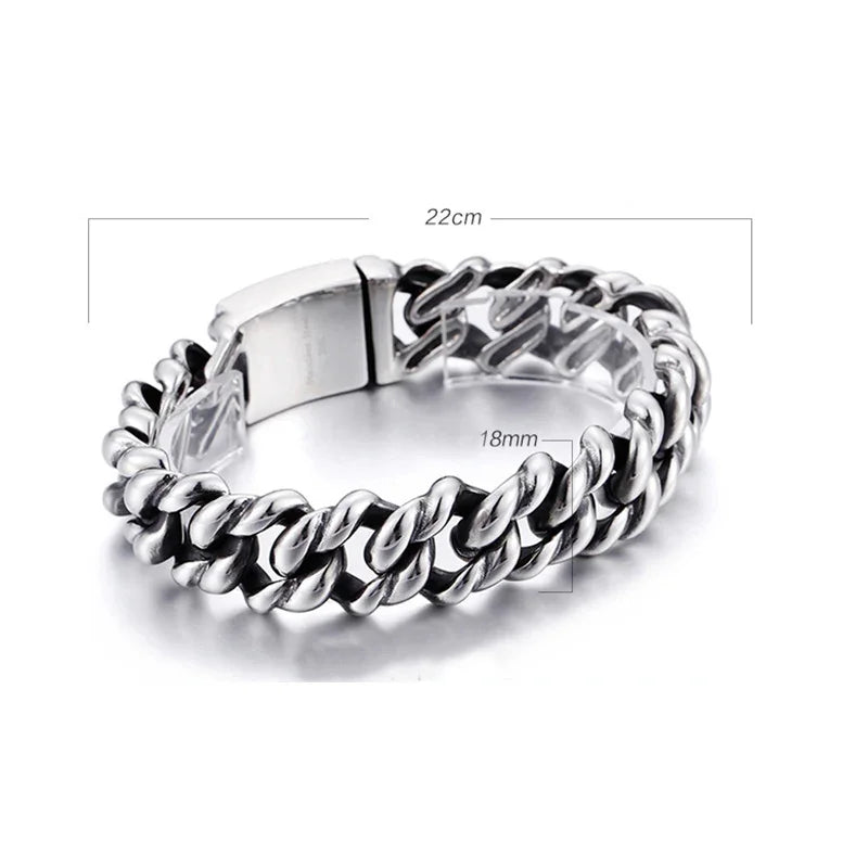 Men’s stainless steel Cuban link chain bracelet – heavy-duty silver tone biker jewelry, durable masculine fashion accessory gift