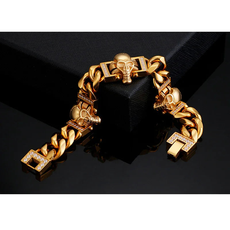 Viking Bracelet punk skull with zircon men's bracelet GF-G22 - CIVIBUY