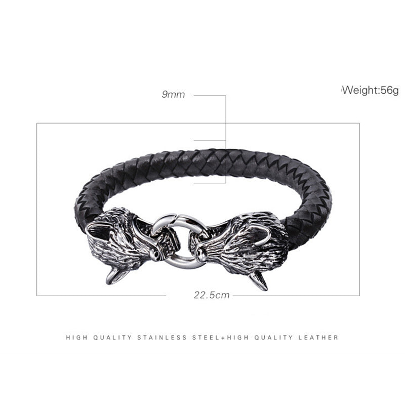 viking bracelet Wolf Head Leather Bracelet for Men ST-XD24 - CIVIBUY
