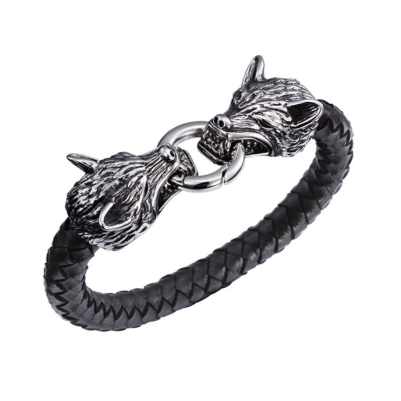 viking bracelet Wolf Head Leather Bracelet for Men ST-XD24 - CIVIBUY
