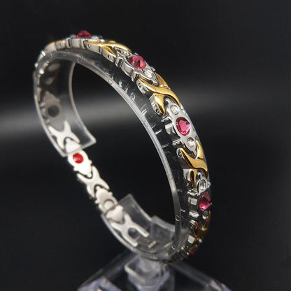 Womens Titanium Stainless Steel Magnetic Therapy Bracelet with Rhinestone KC-G04 - CIVIBUY