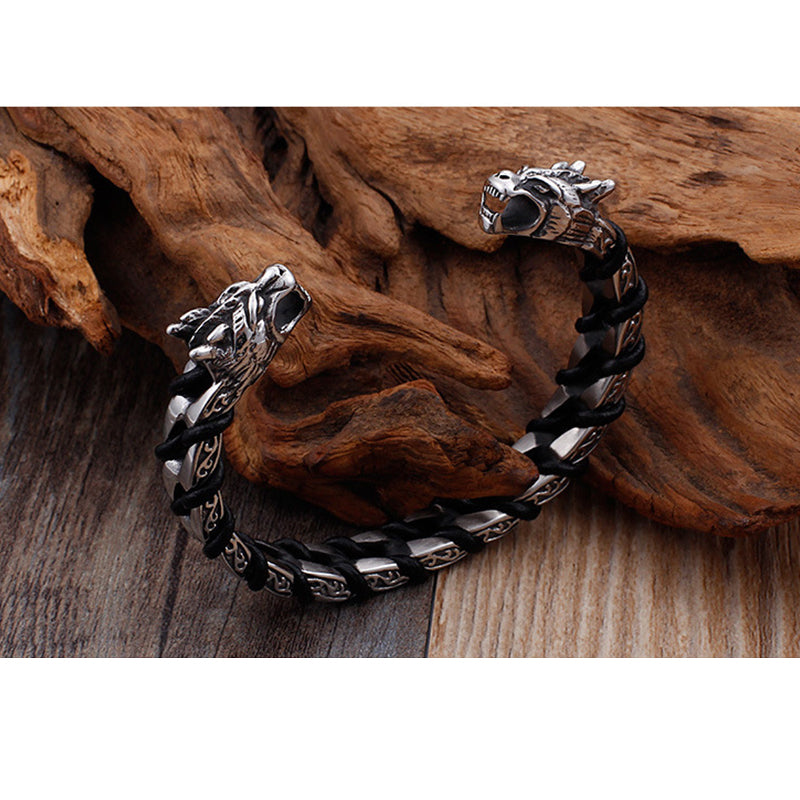 viking bracelet Titanium wolf head bracelet for men M2G-G08 - CIVIBUY