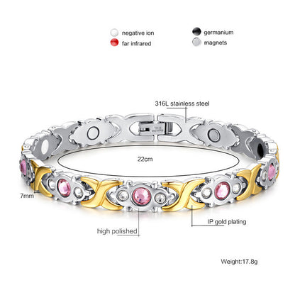 Womens Titanium Stainless Steel Magnetic Therapy Bracelet with Rhinestone KC-G04 - CIVIBUY
