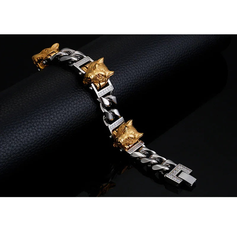 Viking Wolf Bracelet punk Wolf with zircon men's bracelet GF-G22 - CIVIBUY