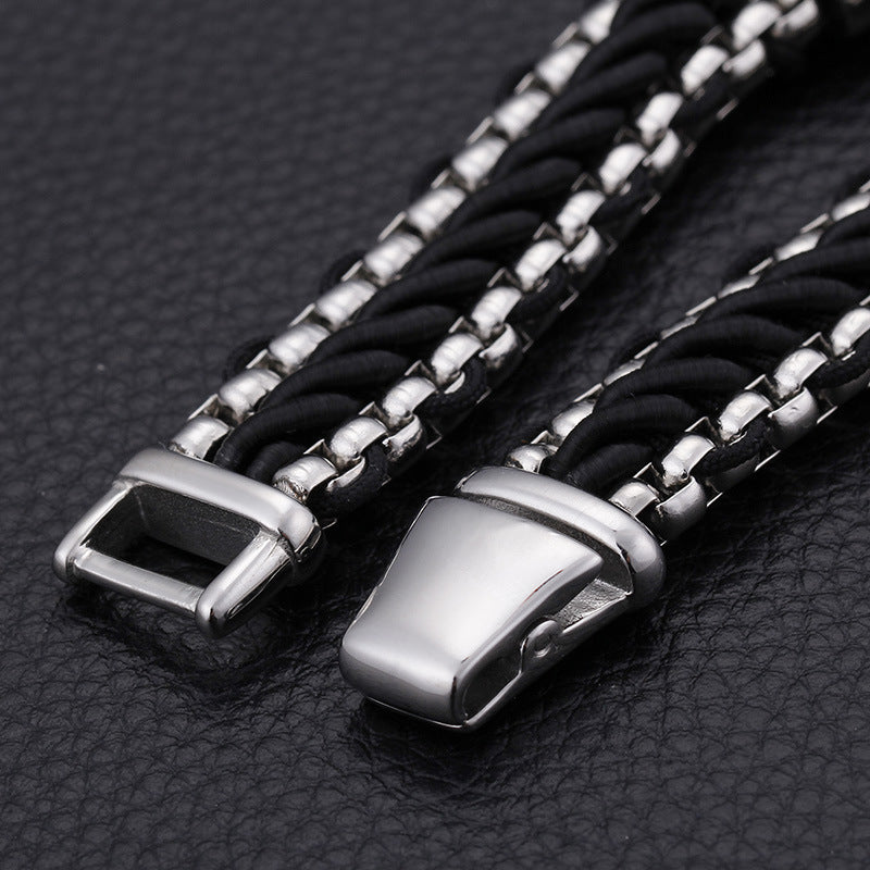 Mens Leather Bracelets Leather Bracelets for Men Titanium Chain 8.46(21.5cm)  Bracelets Leather Stainless Steel Magnetic Clasp - CIVIBUY