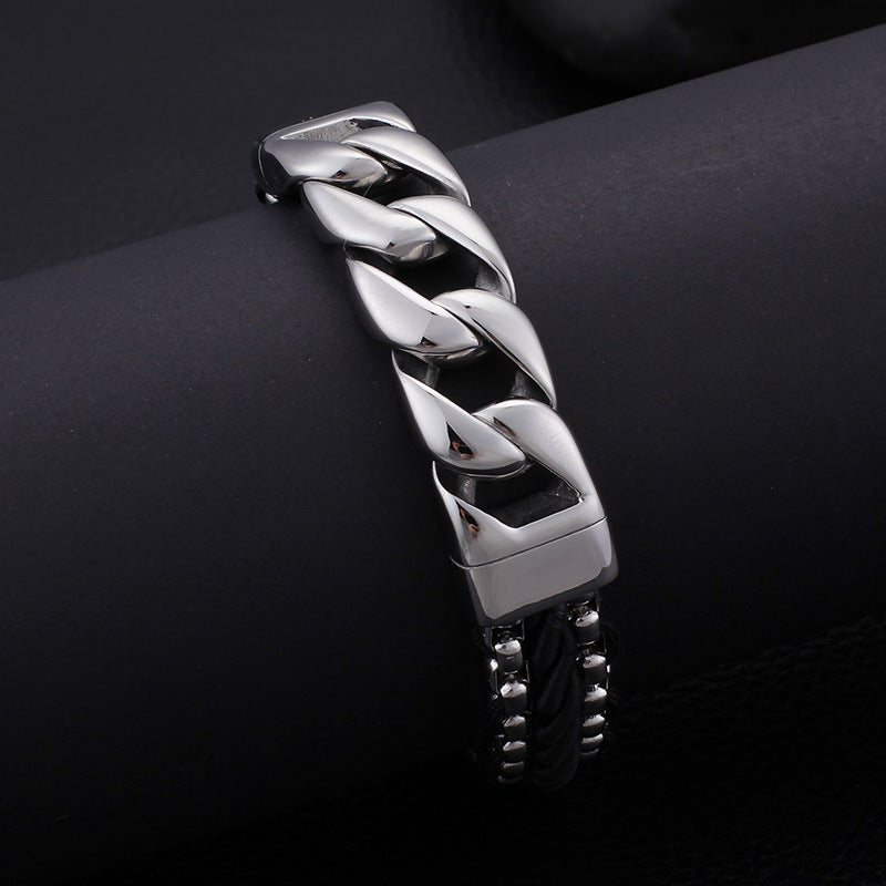 Mens Leather Bracelets Leather Bracelets for Men Titanium Chain 8.46(21.5cm)  Bracelets Leather Stainless Steel Magnetic Clasp - CIVIBUY