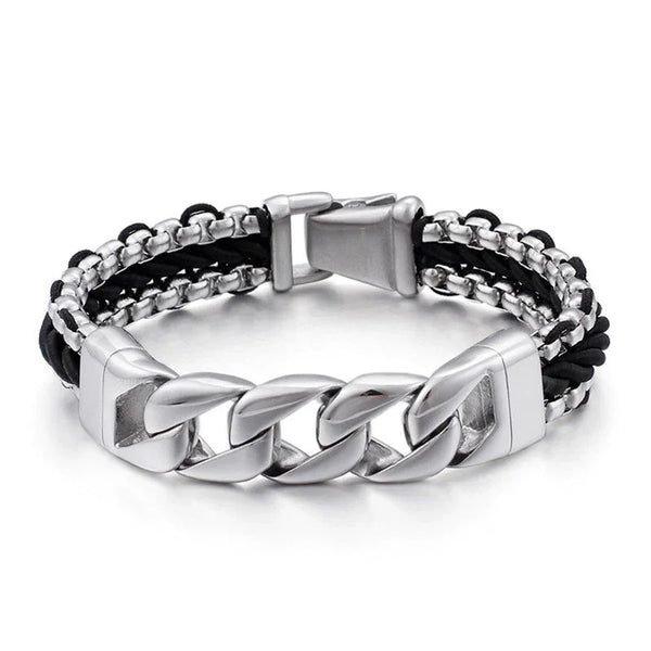 Leren armbanden voor heren Leren armbanden voor heren Titanium ketting 8,46 (21,5 cm) Armbanden Leer Roestvrij staal Magnetische sluiting 