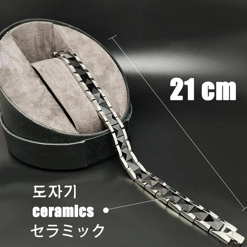 Pain Relief Black Bracelet with Magnetic Power Stones for Headache Therapy BMP-R28 - CIVIBUY