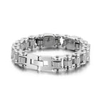 Heavy and Study Mens Steel Large Link Chain Motorcycle Bike Bracelet with Skulls Polished - CIVIBUY