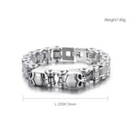 Heavy and Study Mens Steel Large Link Chain Motorcycle Bike Bracelet with Skulls Polished - CIVIBUY