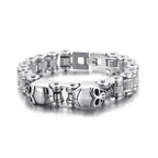Heavy and Study Mens Steel Large Link Chain Motorcycle Bike Bracelet with Skulls Polished - CIVIBUY