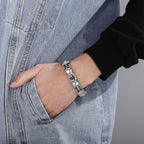 Heavy and Study Mens Steel Large Link Chain Motorcycle Bike Bracelet with Skulls Polished - CIVIBUY